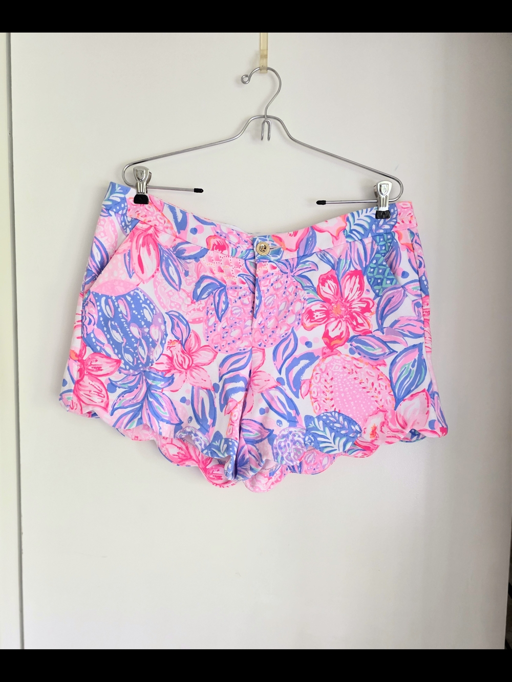 Lilly Pulitzer Pink Blue Floral Scallop Hem Bermuda Shorts 12